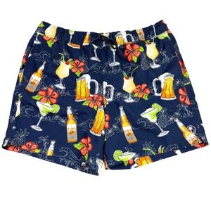 Trinity Coast Mens XL Navy Blue Tropical Drink Print Swim Trunks 6" Inseam Tiki